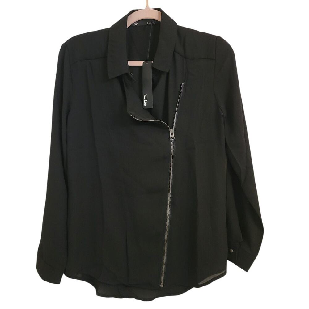 NWT Revolve Krisa Women's Black Long Sleeve Zip Up Top XS